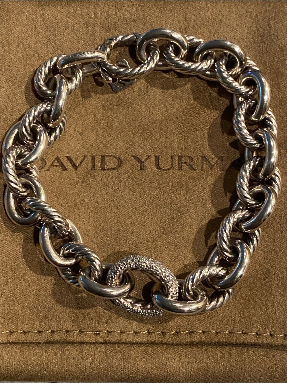 Large David Yurman Silver Crossover Diamond Pave Link Bracelet .52L - Picture 2 of 4